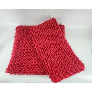 Crate & Barrel 2 Pc Set Crochet Throw Pillow Cover 18x18in Red Chunky Wool Boho